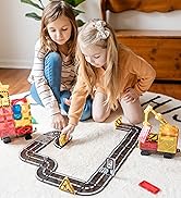 Kids Games Magnetic Tiles Road Set with Extendable Magnetic Crane, City Construction Building Toy...
