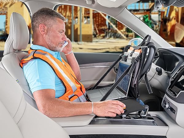 High Road Car Steering Wheel Desk at a Construction Site