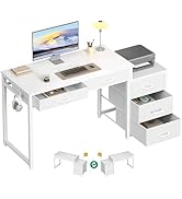 ODK 53 Inch Vanity Desk with 5 Drawers, White Makeup Table for Bedroom &amp; Dressing Room with Fabri...