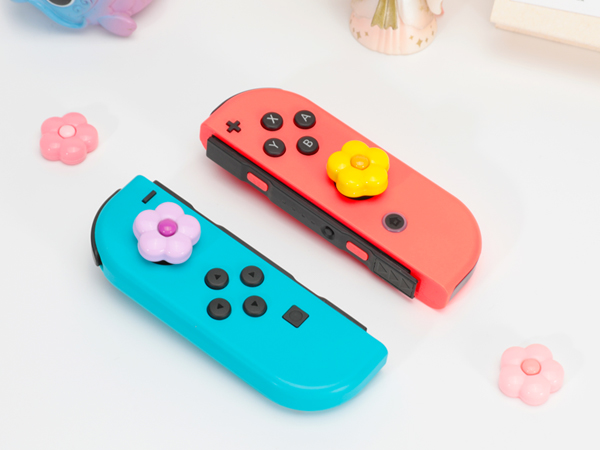 switch thumb grips caps joycon button covers flower yellow pink red purple