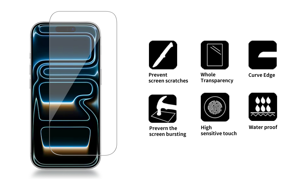 Glass Screen Protector iPhone 17 Pro Max 6.9 inch 2025 [9H Hardness]-HD Screen Tempered Glass