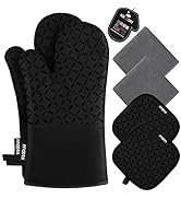 KEGOUU Oven Mitts and Pot Holders 6pcs Set, Kitchen Oven Glove High Heat Resistant 500 Degree Ext...