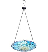 MUMTOP 11 inch Hanging Bird Bath Glass Bird Bath Peacock Outdoor Bird Feeder for Garden Yard Deco...