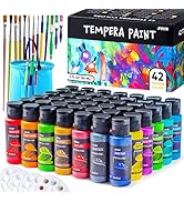 JOYIN Washable Tempera Paint Set for Kids 42PCS, Non Toxic Liquid Paint with 15 Brushes and 4 Pal...