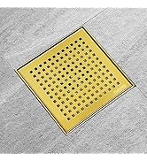 Neodrain 6 in Brushed Brass Square Shower Drain with Removable Quadrato Pattern Grate, PVC Shower...