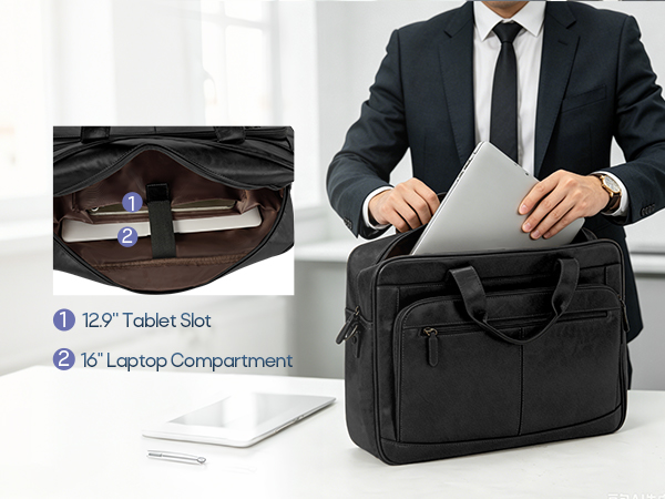 Padded 16-Inch Men's Laptop Briefcase with Tablet Layer