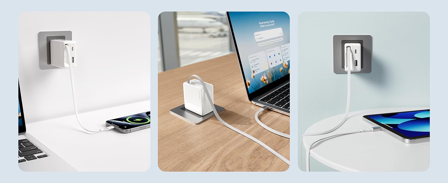 65W Retractable USB C Charger Block