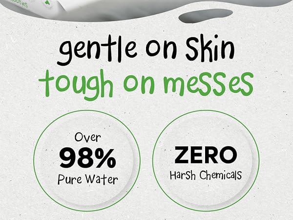 gentle on skin tough on messes water based wipes