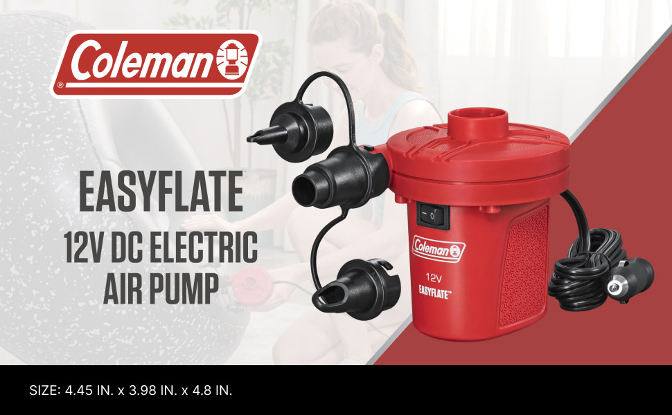 Coleman EasyFlate 12V DC electric air pump with car plug and nozzles