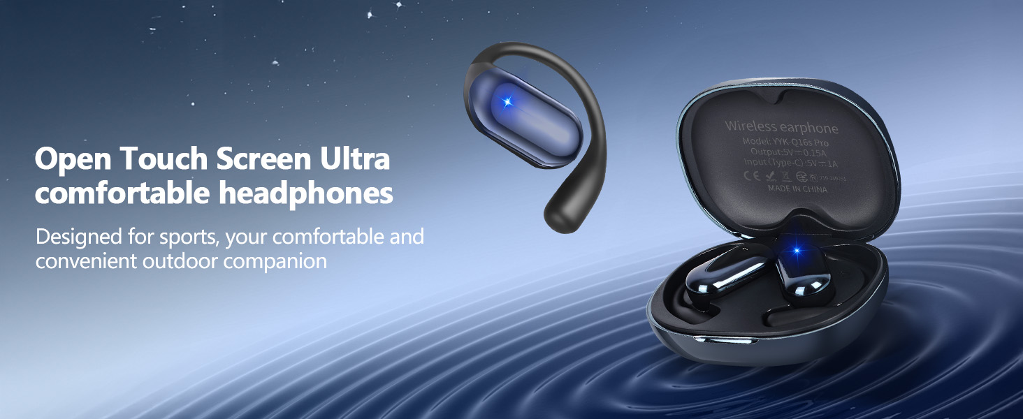 Intelligent Touch Screen Open Ear Bluetooth 5.4 Wireless Bone Conduction Over The Ear Earbuds