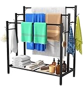 HavenlyYouth 3 Tier Towel Rack with Large Storage &amp; 6 Hooks, Blanket Rack for Oversized Bath Towe...