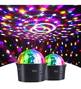 2Pack Mini Disco Ball Light Sound Activated Multicolor Disco Party Lights, USB Rechargeable Batte...