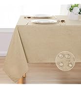 DWCN Rectangle Faux Linen Tablecloth - Textured Waterproof Spill-Proof Wrinkle and Stain Resistan...