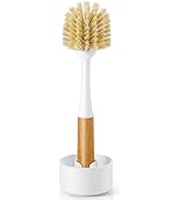 SUBEKYU Dish Scrub Brush with Bamboo Handle with Draining Holder, Kitchen Dish Scrubber for Washi...