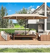 GDPFN 15ft Large Patio Umbrella with Solar Lights, Outdoor Double-Side Rectangular Umbrella with ...