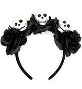 TIIZIISII Halloween Skull Rose Headband Black Flower White Skull Hair | Gothic day of the dead co...