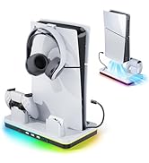 Cooling Station for PS5 Slim Console (Disc &amp; Digital), Mytrix PS5 Slim Stand with Fast Controller...