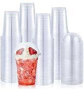 [100 PACK] 12 oz Clear Plastic Cups With Dome Lids, Disposable Plastic Drinking Cups, 12 oz Parfa...