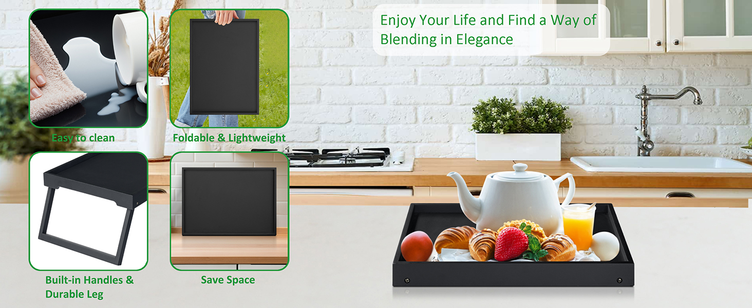 Bamboo Bed Tray Table with Folding Leg