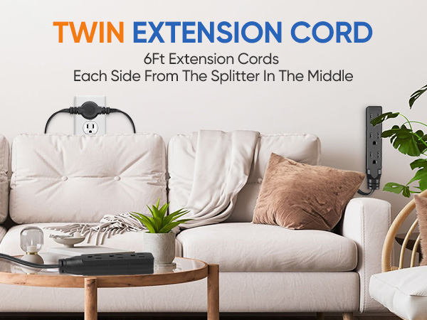 TWIN EXTENSION CORD(BLACK 12FT)