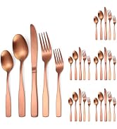 A · HOUSEWARE Rose Gold Silverware Matte Stainless Steel Flatware Utensils Set Service for 6 Mode...