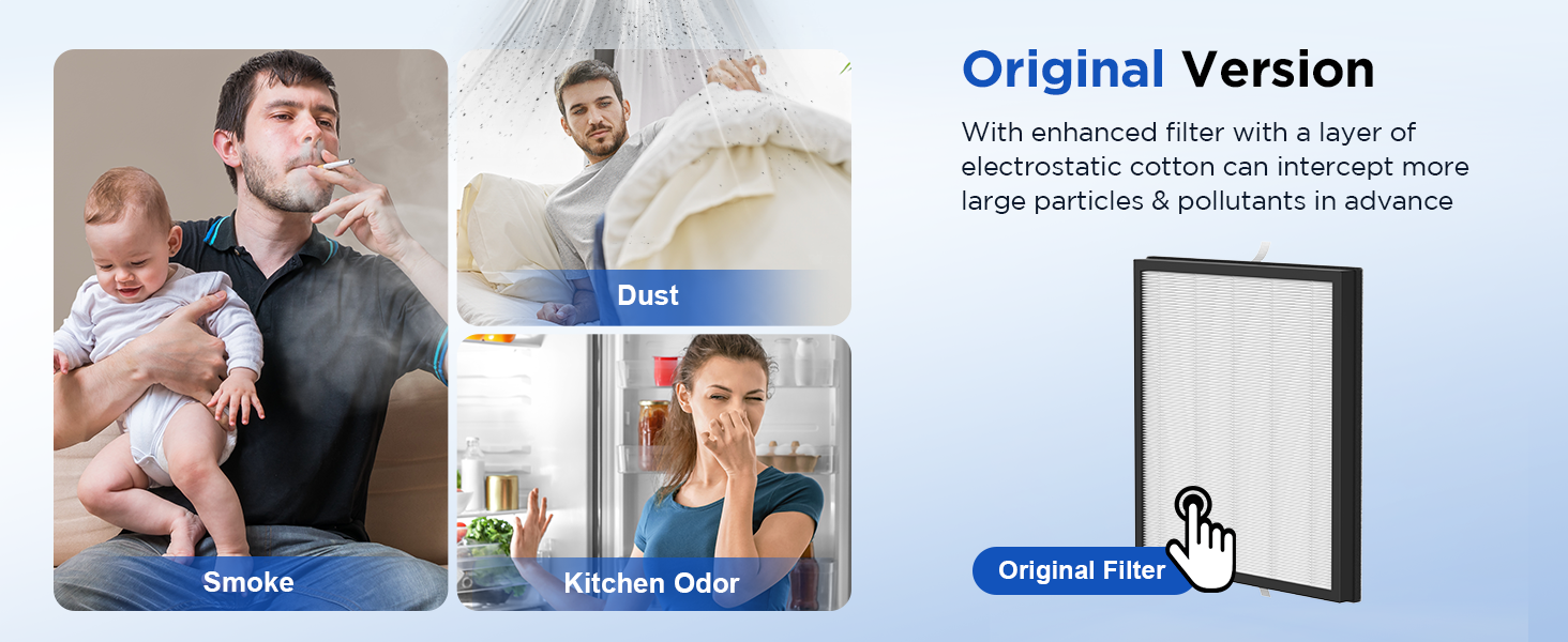 Air purifier with activated carbon filter in kitchen, quickly eliminating cooking smoke and odor