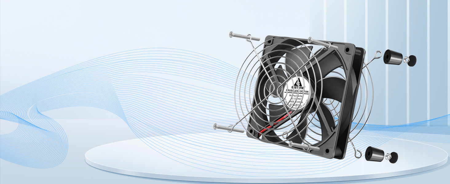 GDSTIME 120mm x 25mm waterproof ip67 brushless cooling fan with rubber feet