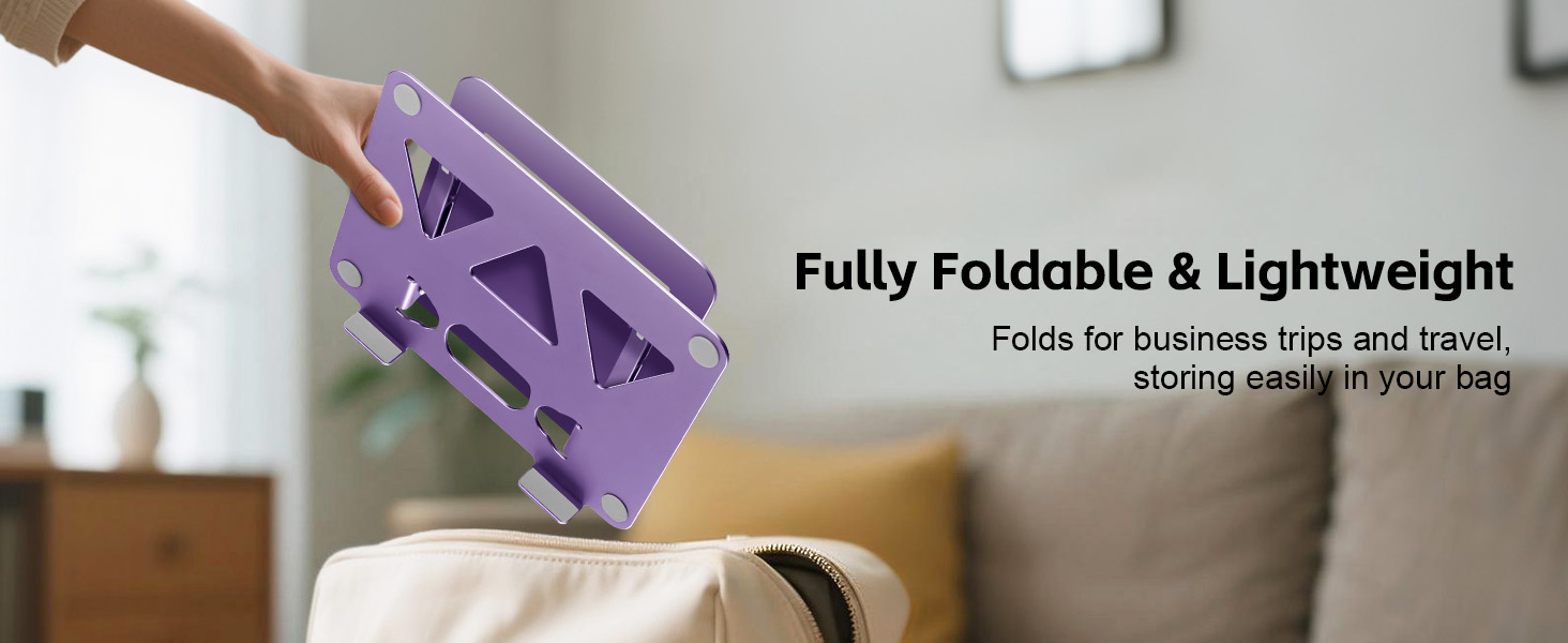 fully foldable laptop riser storing easily in your bag