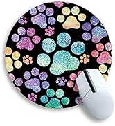 Cat Paw Round Mouse Pad for Desk, Funny Dog Small Mousepad for Laptop Gaming, Stitched Edge Non-S...