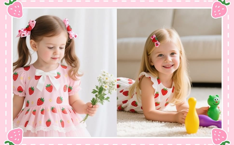 strawberry short cake accessories, bow hair clips ,strawberry accessories, trawberry hair clips,