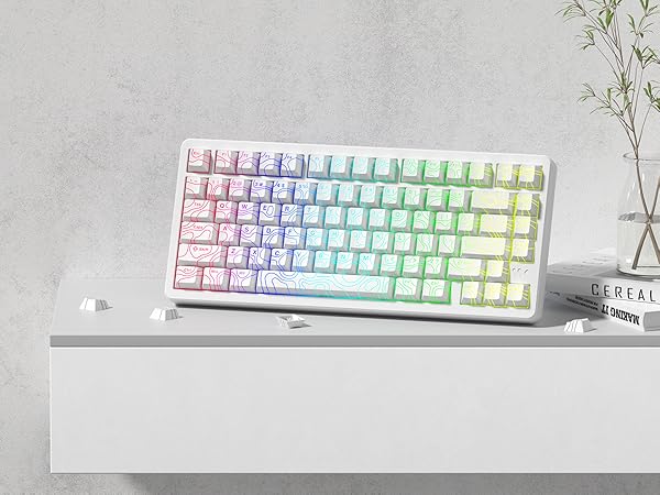 Double Shot PBT keycaps 119 Keys Set White Topographic Shine Through keycaps Cherry Profile Key caps