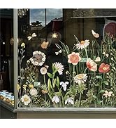 FYSUIMU Wildflower Shop Window Clings Vintage Spring Floral Reusable Window Decal Border for Reta...