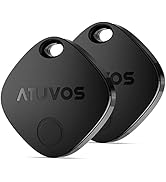 Two black, square-shaped electronic devices with rounded corners. Each has a small hole near the top edge and features the brand name 'ATUVOS' embossed on the surface. A circular button is visible on one device.
