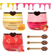 3 PCS Bee Lip Balm Honey Pot,Strawberry, Watermelon, Honey Flavors,Hydrating Lip Masks Overnight ...