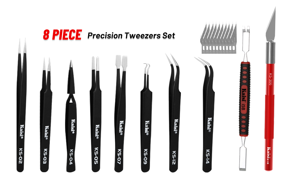 10 piece precision tweezer set