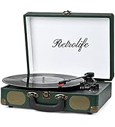 Vinyl Record Player 3-Speed Bluetooth Suitcase Portable Belt-Driven Record Player with Built-in S...