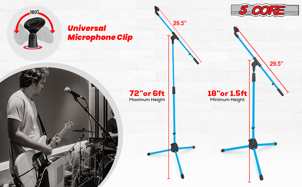 5 Core Tripod Mic Stand Heavy Duty Height Adjustable Floor Microphone Boom