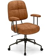 Giantex Mid Century Modren Office Chair, Fuax Leather Desk Chair w/Armrest &amp; Mid Back, Adjustable...