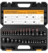 31-Piece Torx Bit Socket Set: Premium CR-V &amp; S2 Alloy Steel, Star T8-T70 &amp; E-Torx E4-E24, High To...