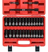 EGOFIX 29 Pieces 1/2" Socket Set, Drive Deep Impact Socket Set with 3", 5", 10" Extension Bars, 6...