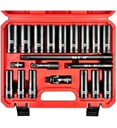 WETT 1/2-Inch Drive Deep Impact Socket Set, 20 Piece Metric Socket Set, 6 Point, Cr-V Steel, 10-2...