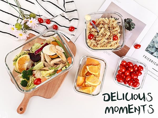 8 Pack 5-35oz Glass Food Storage Containers with Lids