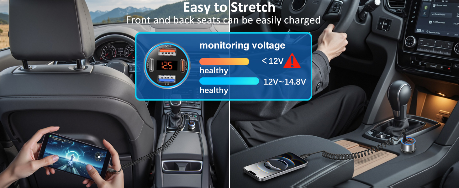 12 v car cigarette lighter adapter with voltmeter