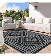 GENIMO Outdoor Patio Rug, 5' x 8' Waterproof Plastic Straw Mat, Reversible Geometric Camping Carp...