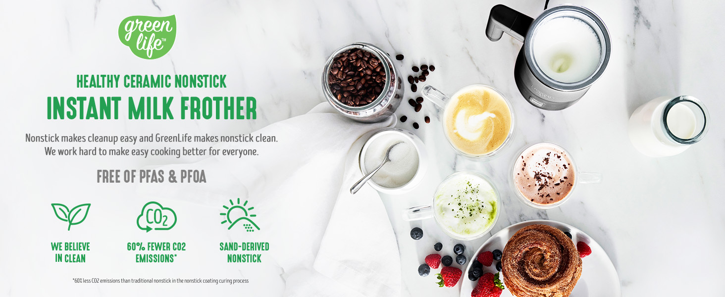 GreenLife, Ceramic Nonstick, PFAS-Free, Non-Toxic, Electrics, Milk Frother