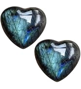 2Pcs Natural Blue Moonstone Heart Crystal,Heart Shape Polished Crystal Stone Palm Stone Healing G...