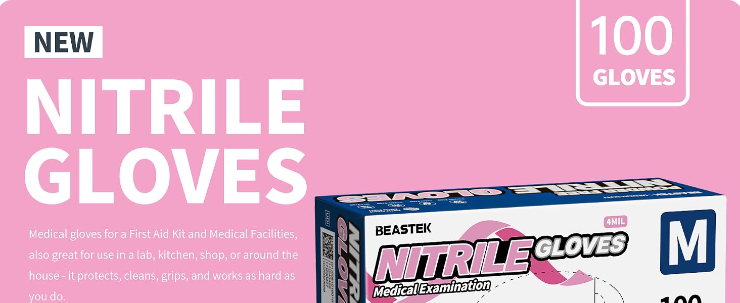 Beastek Medical Nitrile Exam gloves disposable glove Pink series 100 pcs