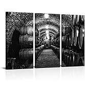 LevvArts Large 3 Piece Whiskey Cellar Canvas Wall Art Black and White Wooden Barrels Picture Pain...