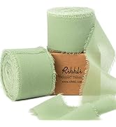 Ribbli Sage Green Chiffon Ribbon 1-1/2 inch x 20 Yard, Handmade Fringe Chiffon Ribbon for Gift Wr...
