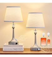Leasgy Touch Silver Table Lamp Set of 2 with USB C+A Ports-19.7'' | 3 Way Dimmable Table Lamps fo...